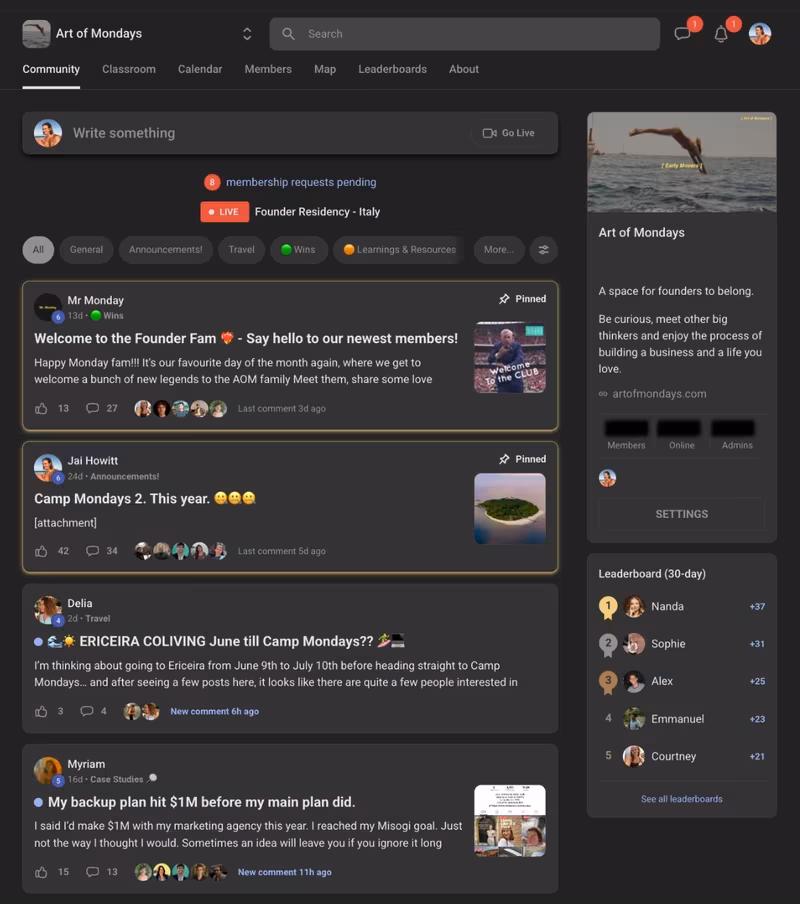 Founder Family community feed in the Private Hub